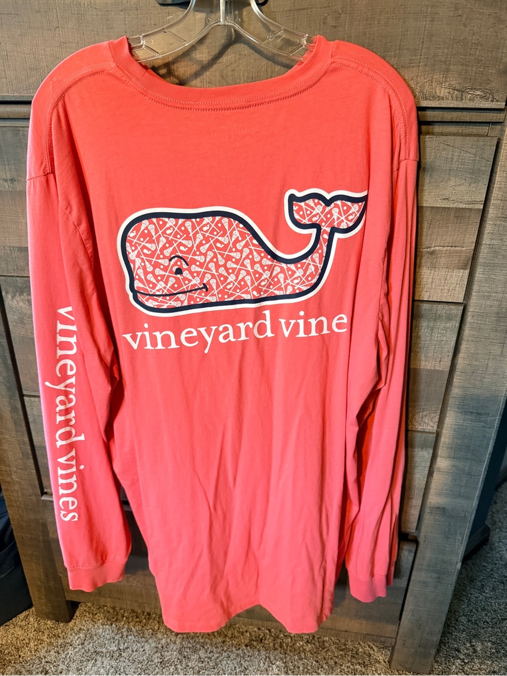 Vineyard Vines Coral Long Sleeve Whale Tee with Logo